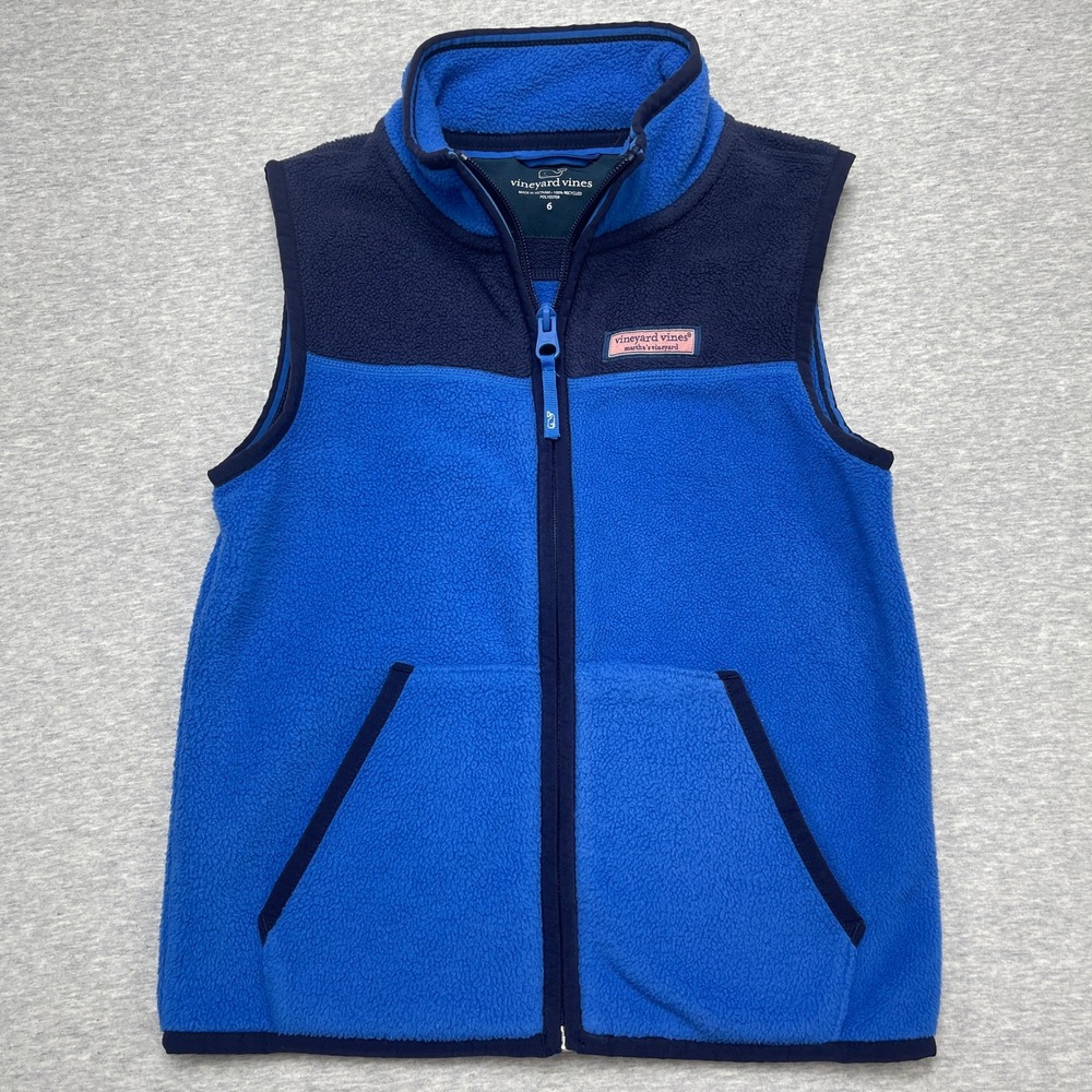 Vineyard Vines Vest Kids Size 6 Blue Fleece Sleeveless Full Zip EUC 3K001699